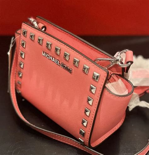 michael kors selma stud mini messenger|Michael Kors Selma Mini Stud Messenger Bag Raspberry Pink.